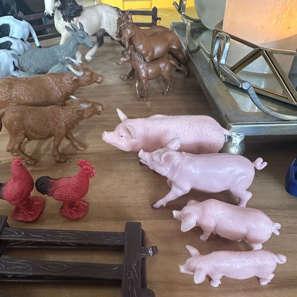 Farm Animal Figurine Set including Schleich horse 1piece fence w damage 26 piece